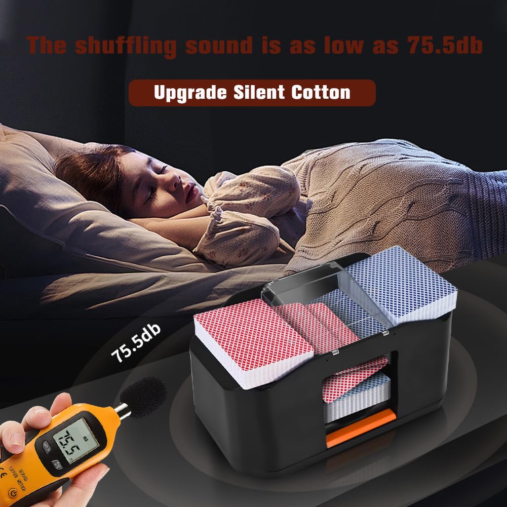 Rechargeable Card Shuffler Machine, 2000mAh USB-C Automatic Poker Shuffler for 1-2 Decks, Silent Portable Mixer