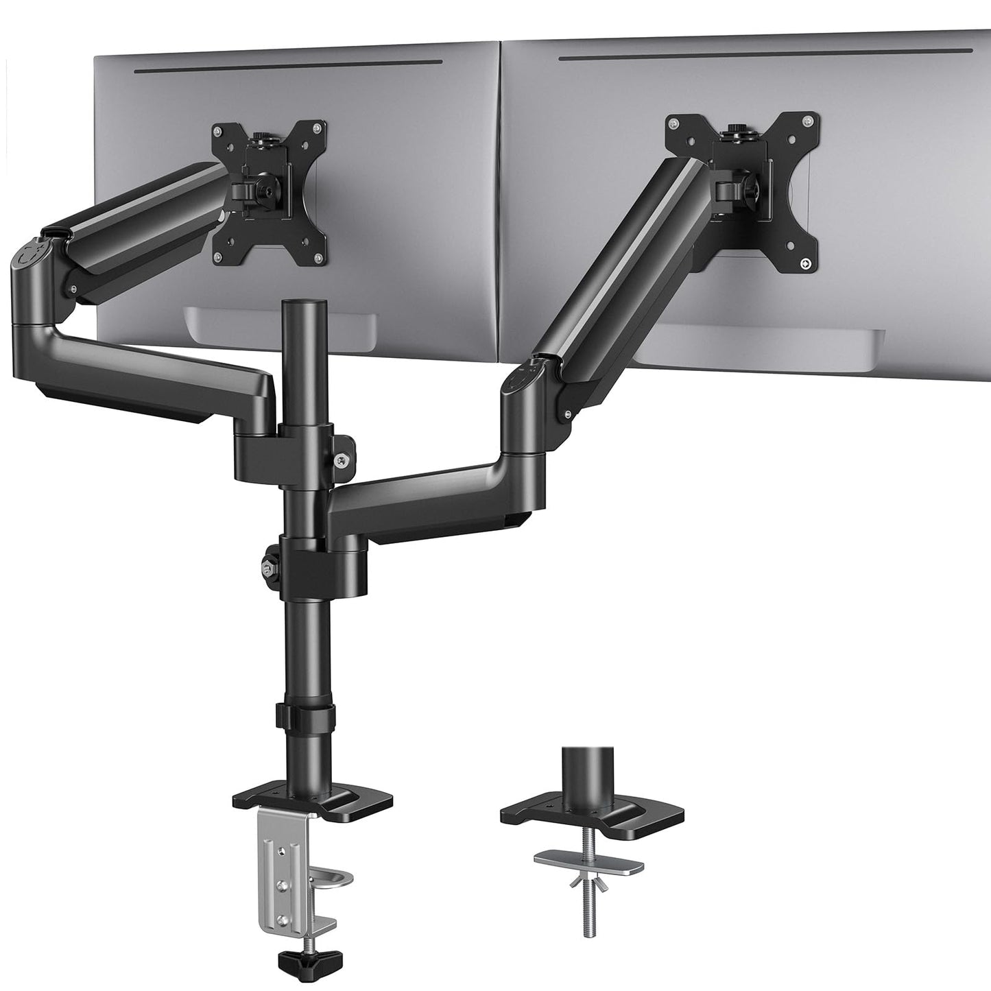 HUANUO Dual Arm Monitor Stand for 32-inch Screens | Max Height 20.87" | 19.8lbs Capacity | Tilt, Swivel, Rotation Adjustable | VESA 75/100mm
