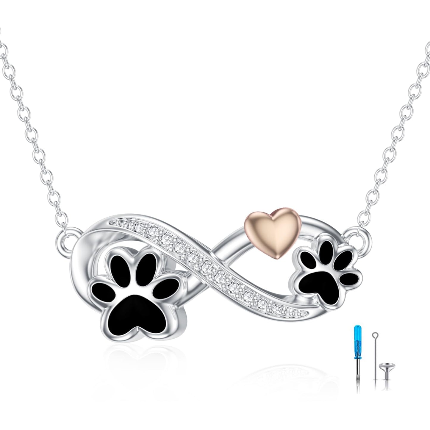 Flpruy Pet Cremation Jewelry Sterling Silver Cat Dog Urn Necklace for Ashes Infinity Paw Print Cremation Keepsake Memorial Jewelry for Women