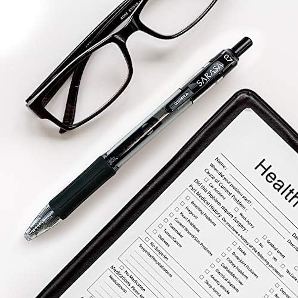 Zebra Pen SARASA Dry X20 Retractable Gel Pens, 0.7mm Medium Point, Black Ink with Rapid Fast Dry Ink Technology, Ideal for the Left Handed, Elimates Smudging and Smearing in Seconds, 12-Pack (46810)