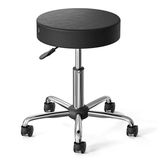 CLORIS Round Rolling Stool Hold up to 440 LBS Height Adjustable Swivel Chair Metal Feet with Wheels for Spa, Massage, Salon, Home, Office, Medical, Tatoo, Bar Black