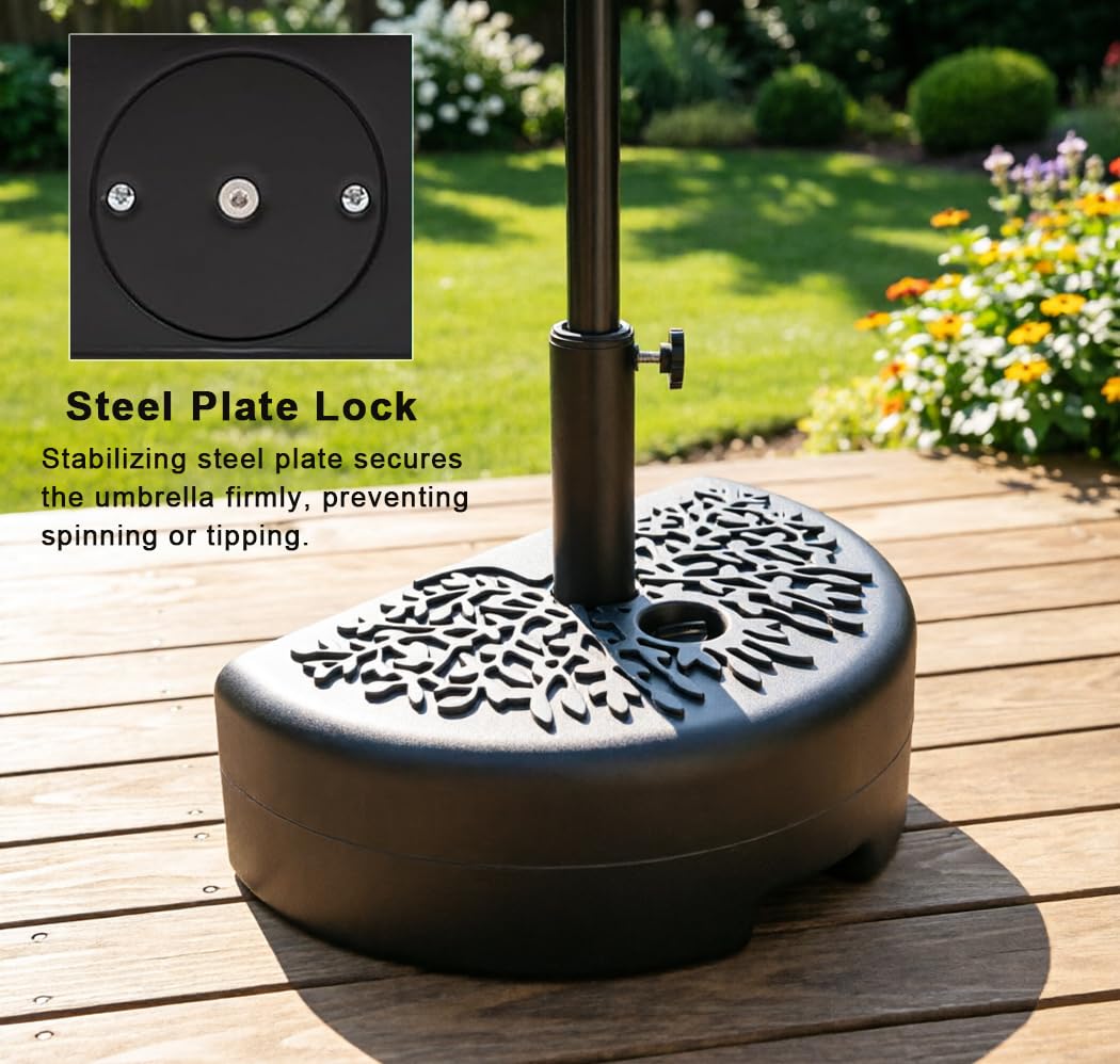 SONGBATE 73 lbs Half Round Heavy Duty Base Stand, Water Fillable Half Moon Shaped Umbrella Base Weight for Patio Outdoor Half Umbrella, Black