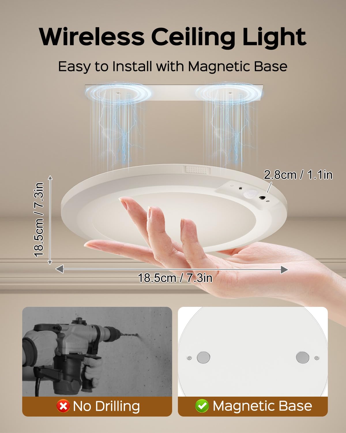 FIONSUN 2 Pack Motion Sensor Light Indoor, Rechargeable Ceiling Light with Remote Control,10000mAh Battery Operated Closet Light,Magnetic LED Shower Lights,Ceiling Lamp for Bathroom Pantry