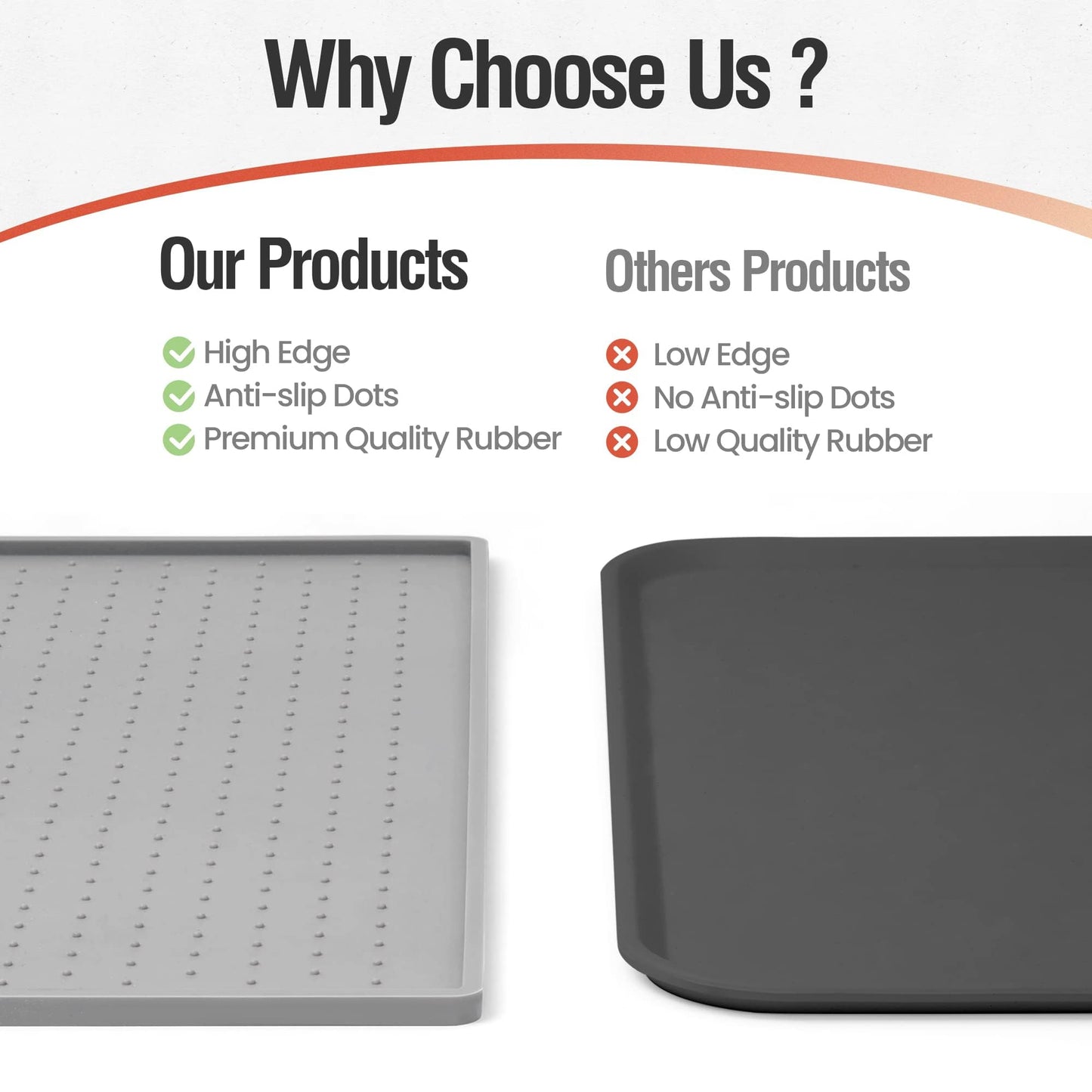 Conlun Silicone Dog Food Mat, 81x61cm Rubber Dogs and Cats Bowl Mat, Anti-Slip, Waterproof, Raised Edge Avoid Water Spilling Out, Easy Clean in Dishwasher,Gray