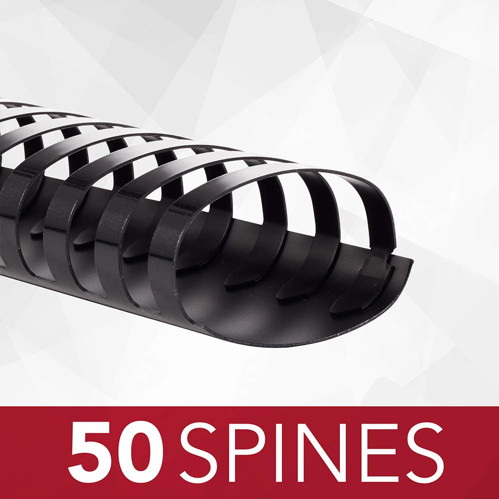 GBC CombBind 19 Hole Binding Spines, 2 Inch Spine Diameter, 500 Sheet Capacity, Black, 50 Spines per Pack (4200022)