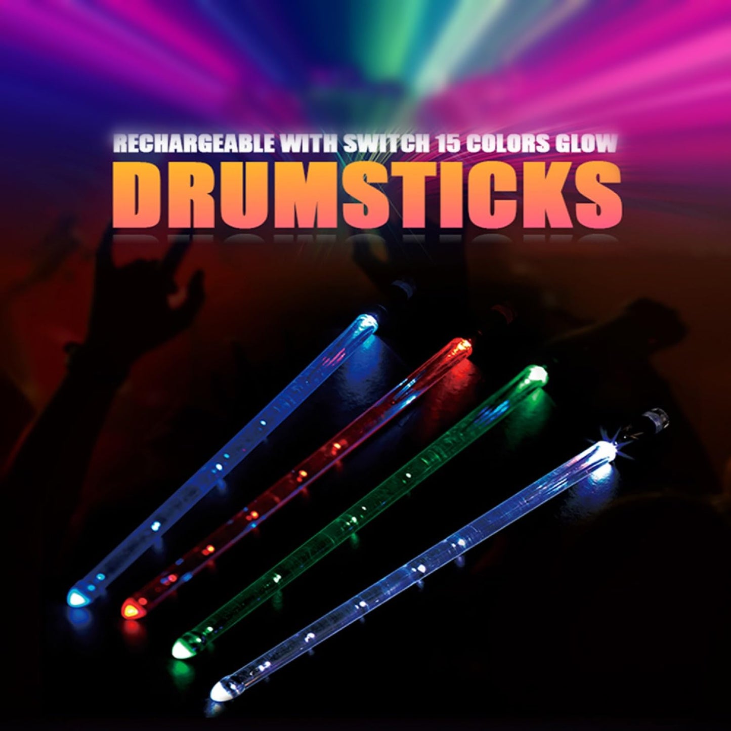 Light Up Drum Sticks Rechargeable Drumsticks, 15 Color Changing LED Drum Stick Glow In The Dark Personalized Musical Instrument Gifts for Drum Set Percussion Accessories