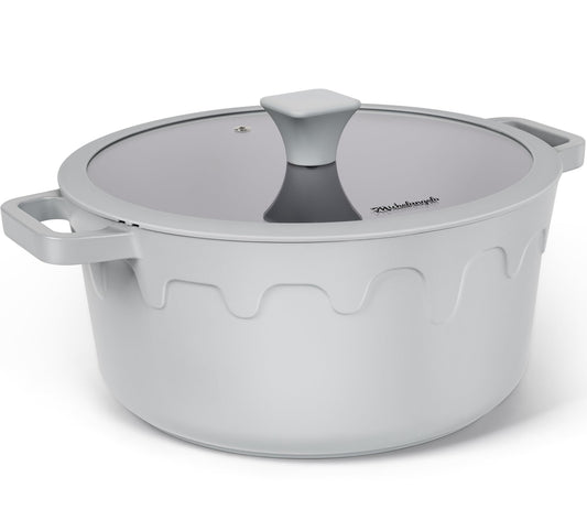 MICHELANGELO Ceramic Stock Pot with Lid - Nonstick Soup Pot for Induction Cooktop, 8-Quart Non Stick Cooking Pots with Silicone Handle Covers & Pot-Holder, Grey