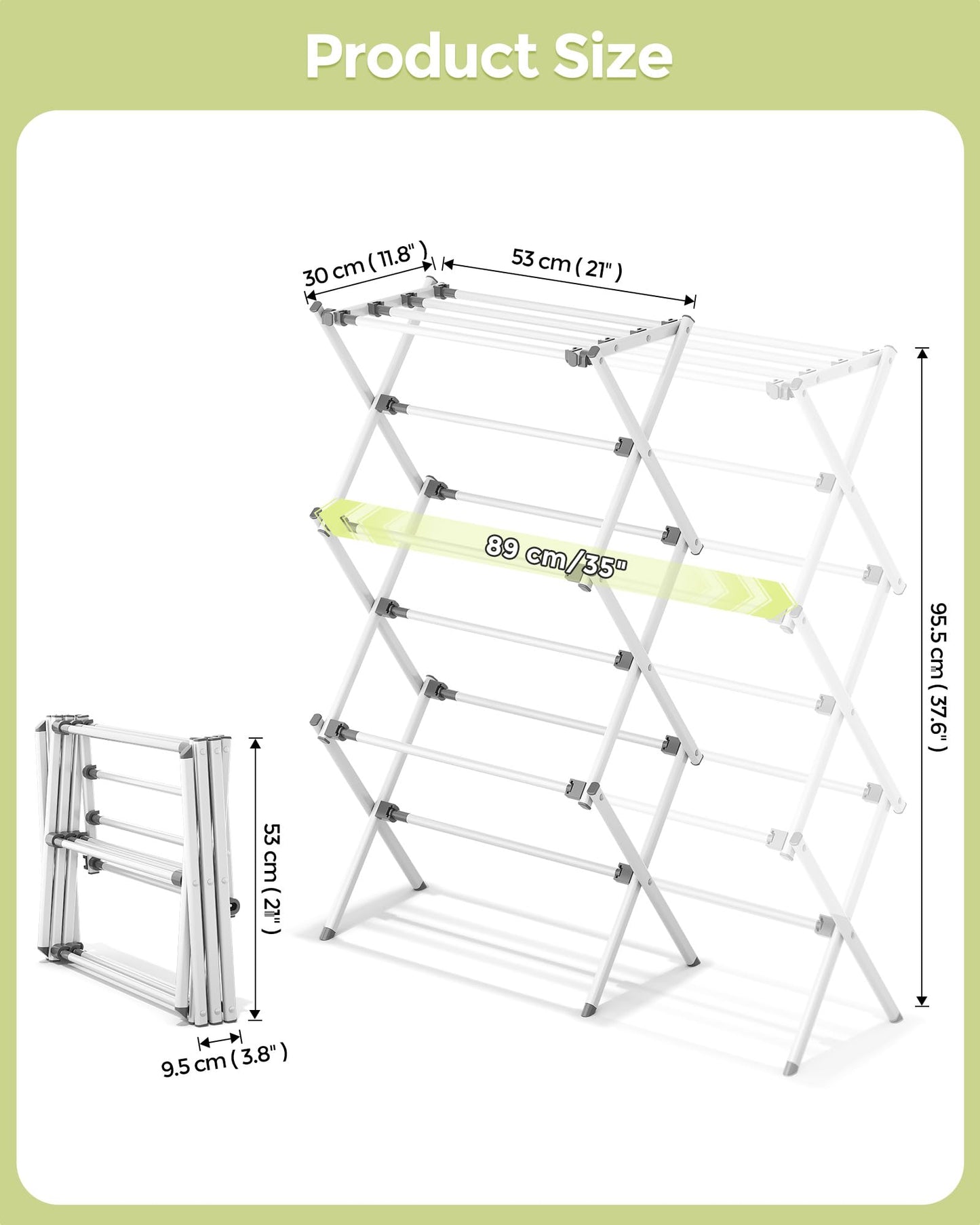 APEXCHASER Clothes Drying Rack, Expandable Drying Rack Clothes, Collapsible 3 Tiers Foldable Laundry Rack Indoor, for Baby Clothe Towels Bibs, White, 37.6inch