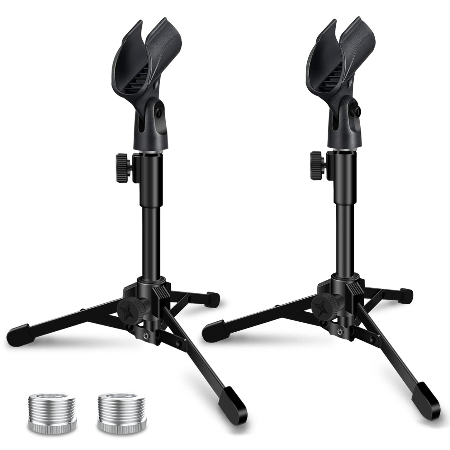 Mictop 2 Pack Desktop Mic Stand, Portable Foldable Tripod with Mic Clip Holder, Adjustable Microphone Stand For Dynamic Microphone Like Samson Q2U Shure SM58 SM57 PGA48 PGA58 etc.