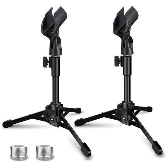Mictop 2 Pack Desktop Mic Stand, Portable Foldable Tripod with Mic Clip Holder, Adjustable Microphone Stand For Dynamic Microphone Like Samson Q2U Shure SM58 SM57 PGA48 PGA58 etc.