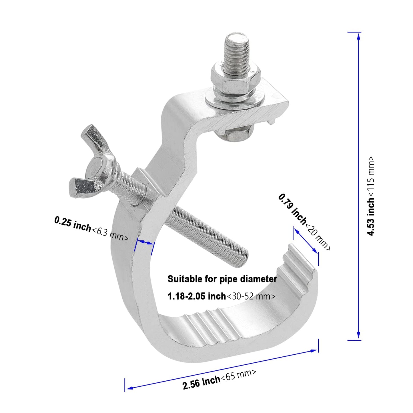KOHAND 10 Pack Stage Light Clamp Hook, Aluminum Alloy Truss, Heavy Duty Stage Light Truss Clamp for DJ Lighting Par Lights Spot Lights, Fit for 1.18-2 Inch OD Tube/Pipe, Silver