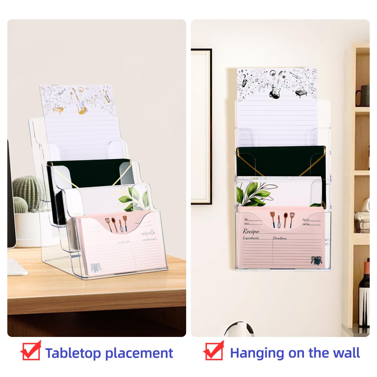 Tofficu Multi-Tier Literature Holder Clear Acrylic Brochure Display Stand 4-Slot File Organizer Desktop Rack for Office Home Counters 9.92X6.69X6.41 Inch