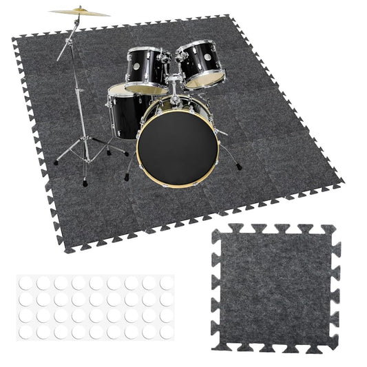 16 Pcs Thick Sound Absorbing Interlocking Floor Mats 11x 11 X 0.4 Inches High Density Piano Carpet Drum Rug Non Slip Anti Vibration Soundproof Pads Acoustic Blanket for Music Studio (Grey)