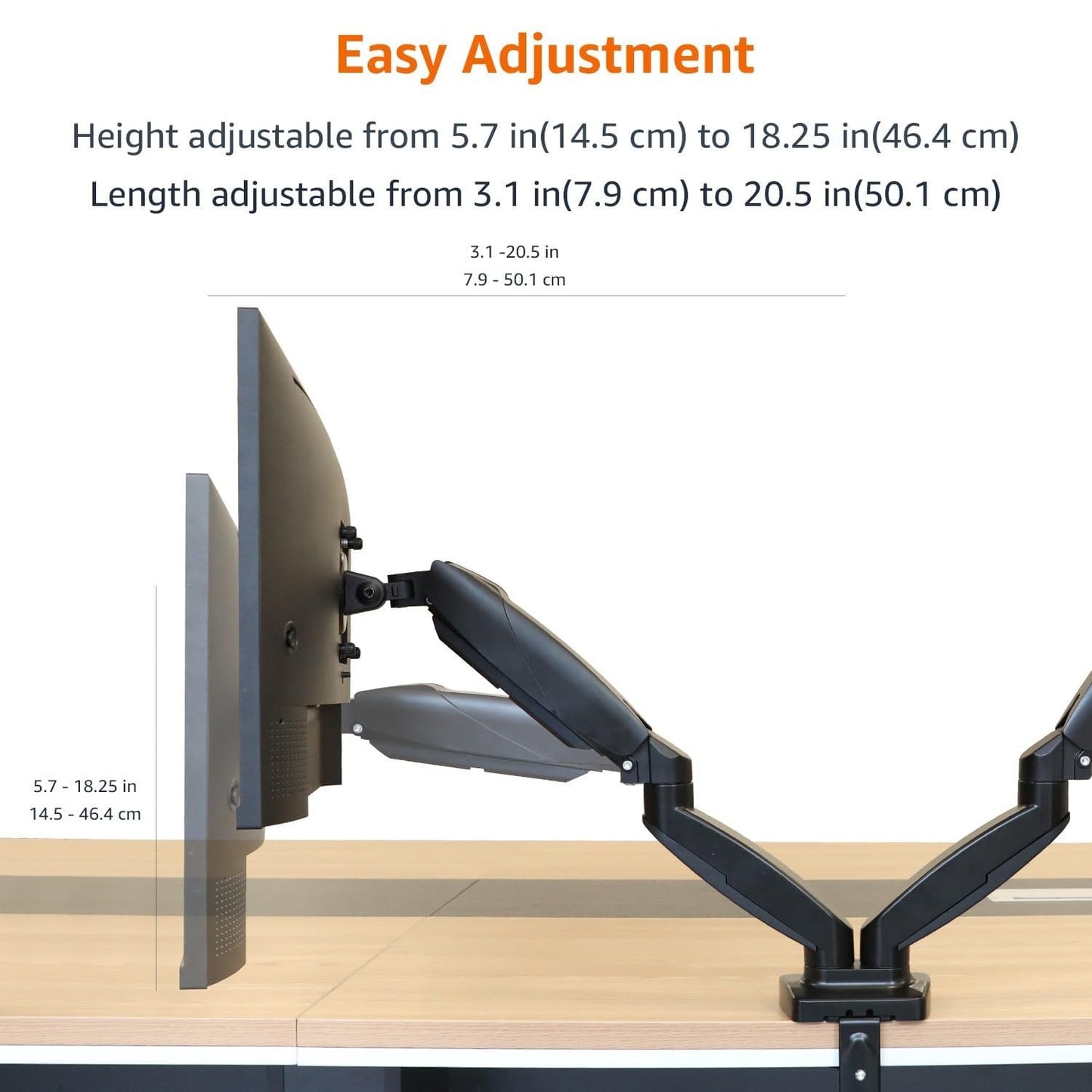 Amazon Basics Gas Spring Dual Computer Monitor Arm Mount, Adjustable, Holds up to 27" Monitors
