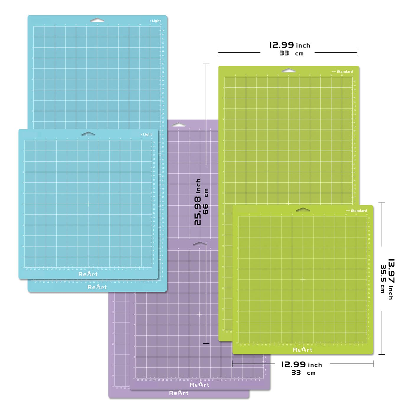 ReArt Cutting Mat Variety 6 Packs Adhesive Replacement - Strong, Standard, Light Suit for Maker/Explore Air 2/Air/One - 12in x 12in x 3 Packs, 12in x 24in x 3 Packs.