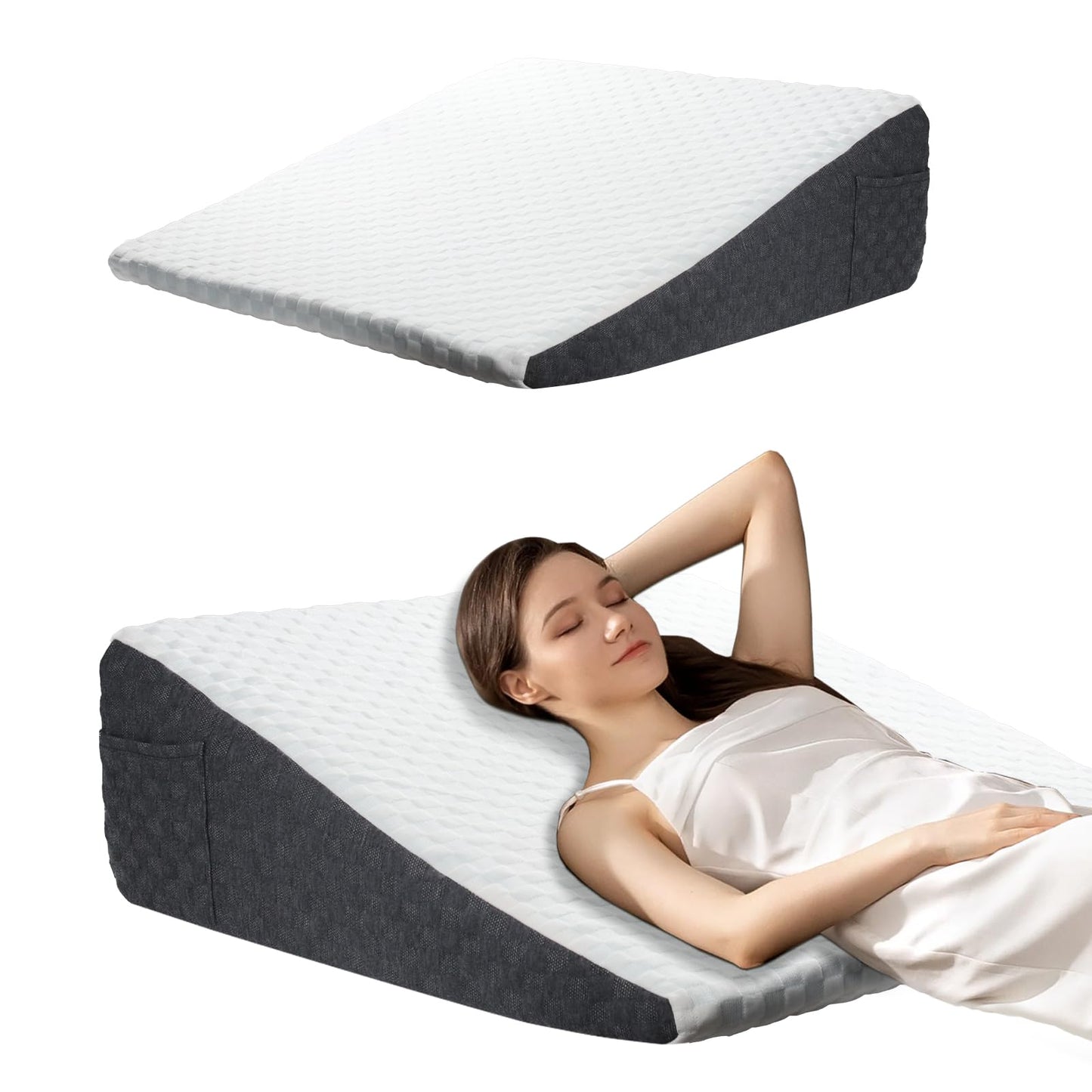 Bed Wedge Pillow for Sleeping Memory Foam Pillow Reading Pillow for Bed Post Surgery, Heartburn and Acid Reflux, Incline Elevated Back Support, Relief Neck Pain