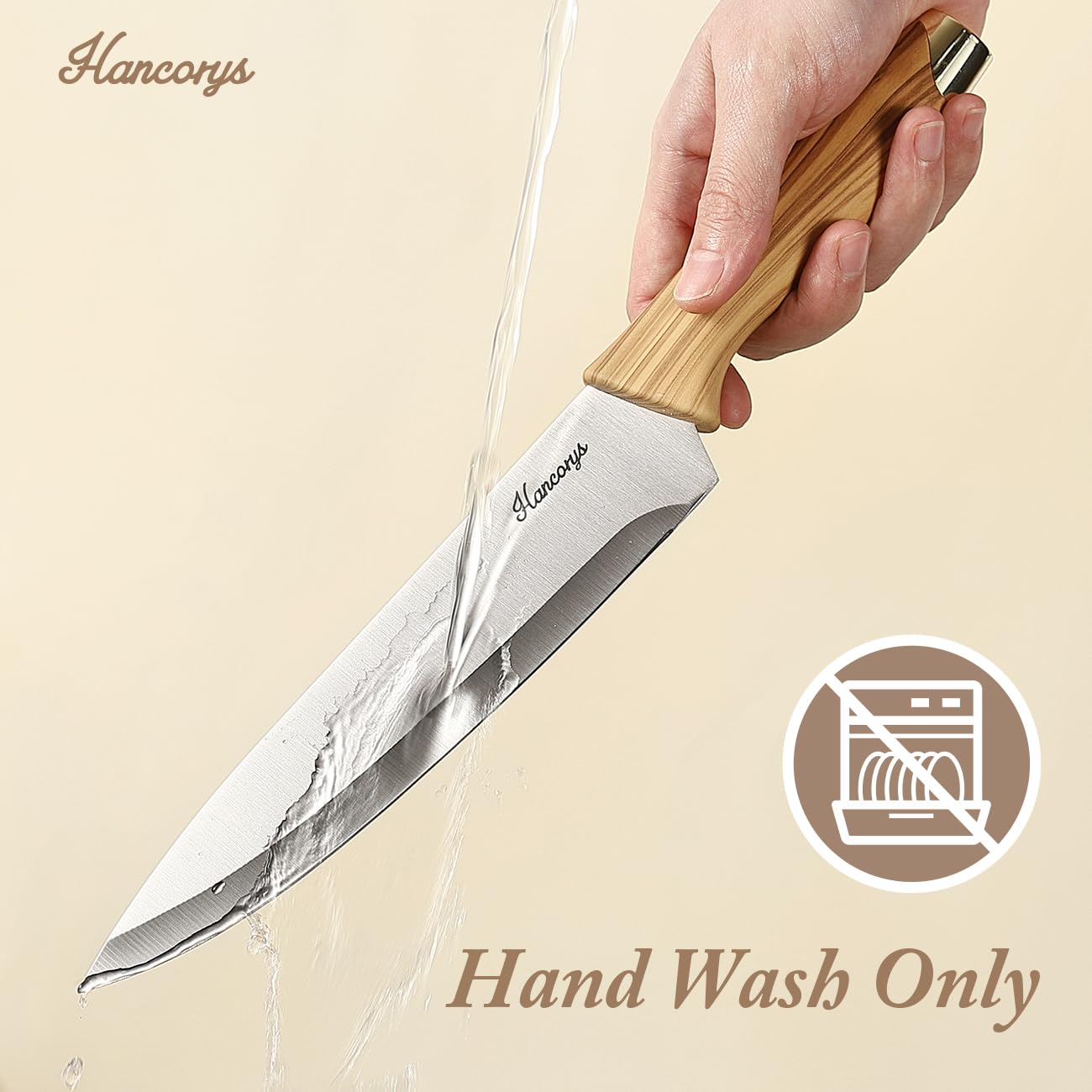 Hancorys Knife Set, 14 Pieces Kitchen Knives Set with Block and Gift Sharpener, High Carbon Stainless Steel and Ergonomic Handle Knife Block Set