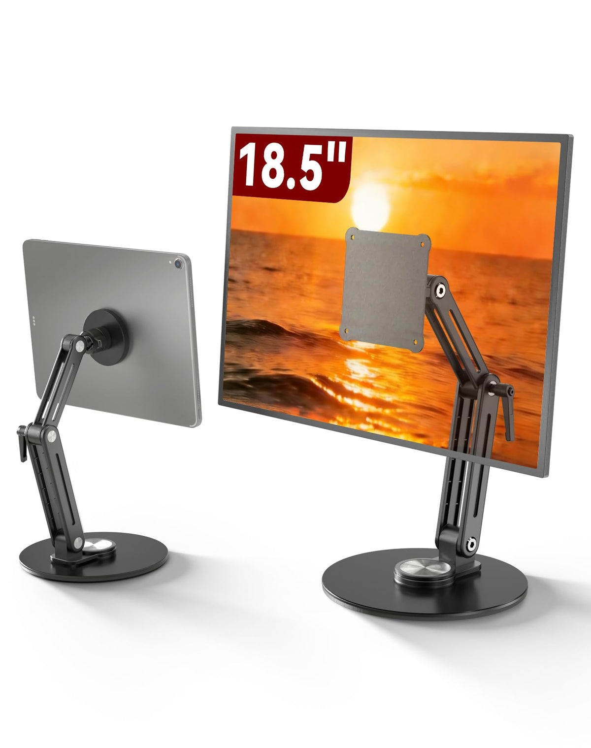Magnetic Portable Monitor Stand 15.6" - VESA Mount 75mm 13.3" 14.1" 15.6" 17.3" 18.5 inch Screen for Desk Adjustable Foldable 360° Swivel Tool-Free