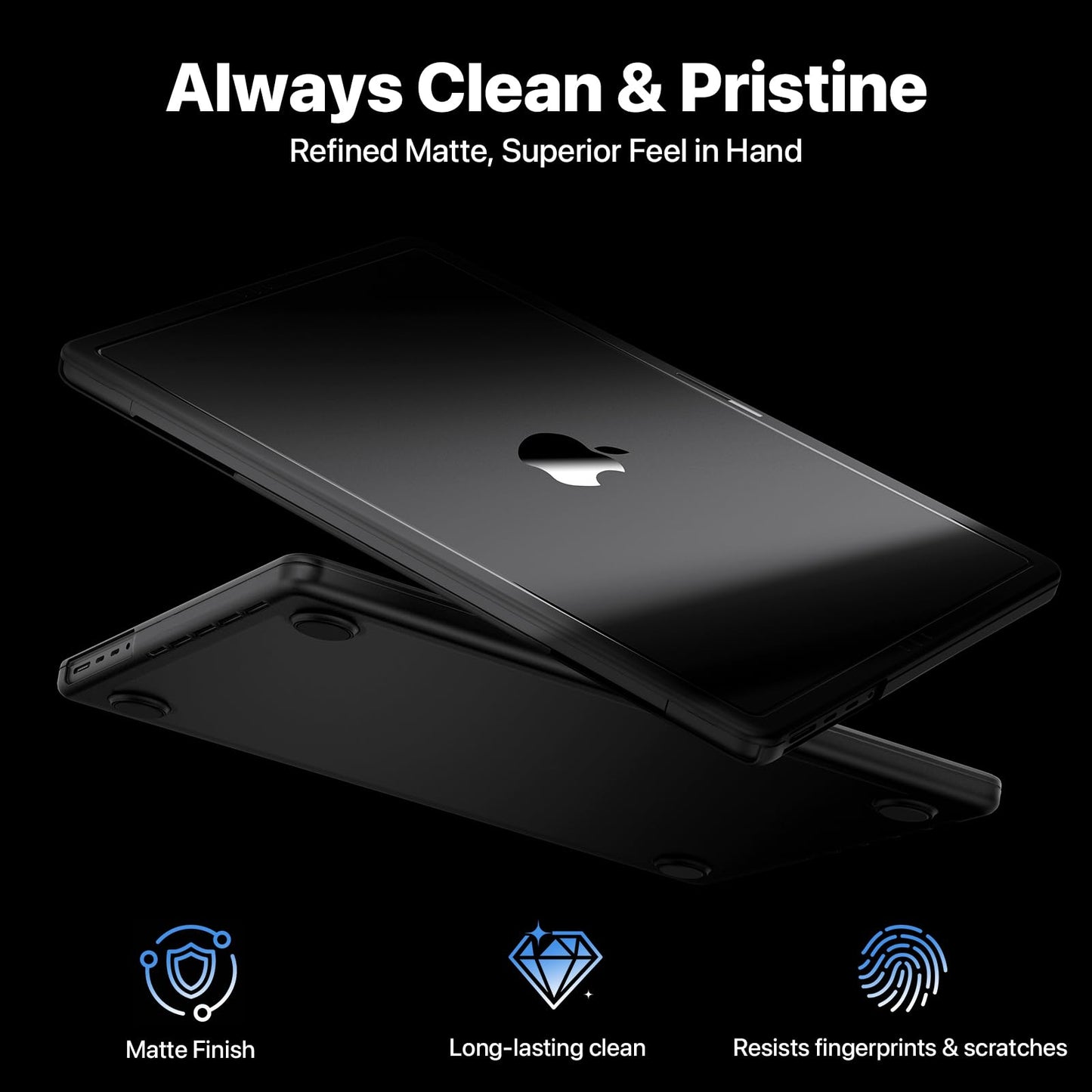 Soonjet CrackGuard for MacBook Pro 14 inch Case M5 M4 M3 M2 M1 Pro/Max 2026 2025-2021 [Anti-Crack Upgrade] [100% Match Official Color] Cover Protective Hard Shell Case Laptop - Space Black Clear