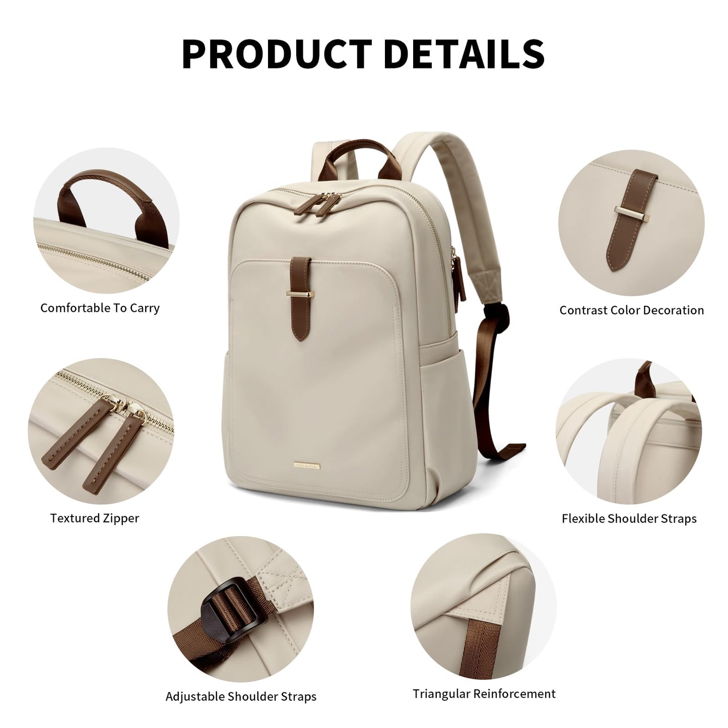 Laptop Backpack Purse for Women Fits 16 Inch Notebook Casual Daypack Work Travel College Bookbag Fashion Computer Bag (Apricot, 16 Inch)