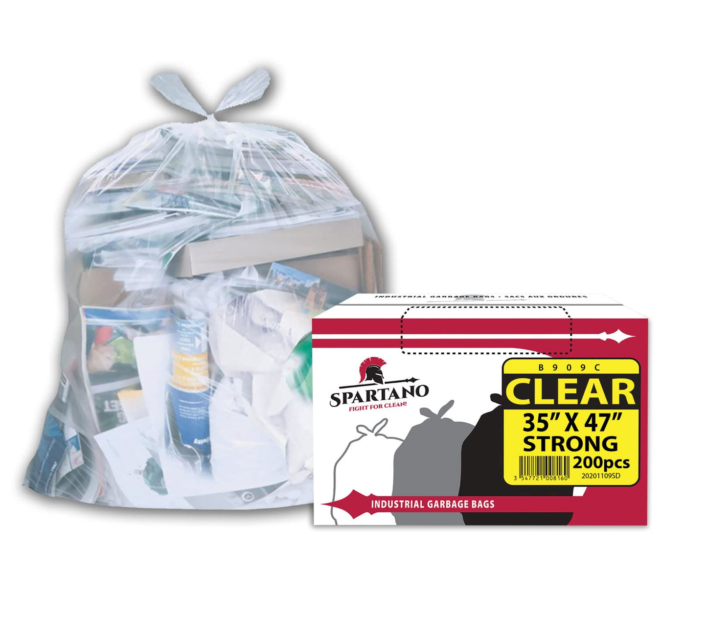 Spartano Clear Garbage Bags 35 x 47 Inch (200 Count), Strong Kitchen Garbage Bag for Waste Bin, Multipurpose Trash Bags for Home & Office