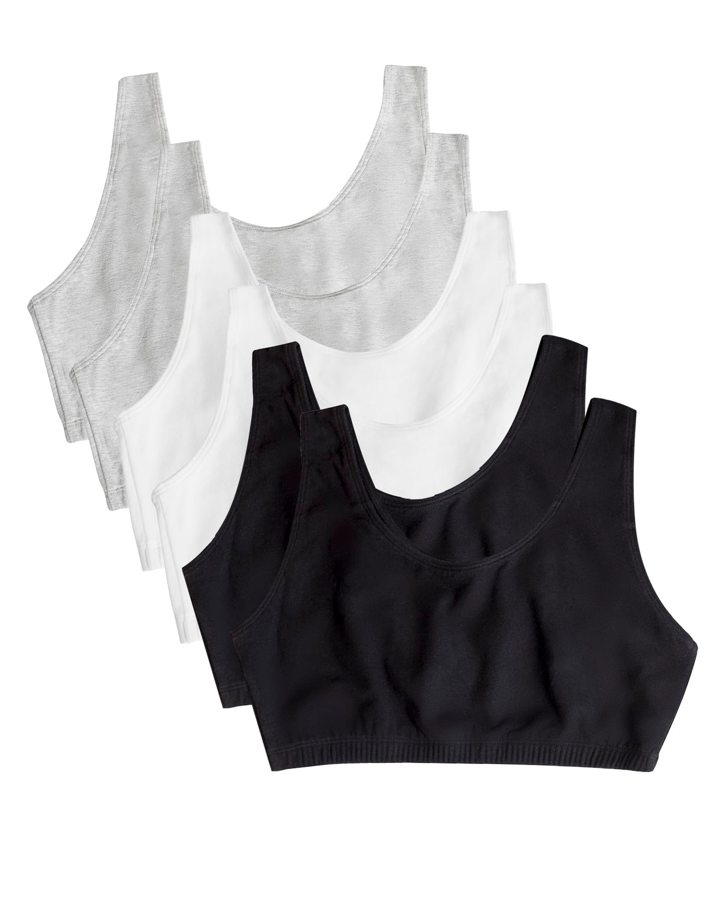 Fruit of the Loom Women's Built-Up Sports Bra, Black/White/Heather Grey, 38 (Pack of 6)