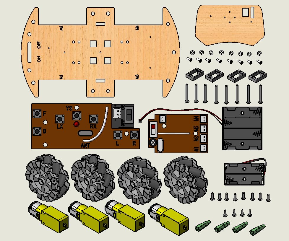 Science Project Kit to Build, Build Your Own 4WD Remote Control Car，Science Experiment Electronics Kit，Robotic Car with 68mm Mecanum Wheel ，DIY rc car kit
