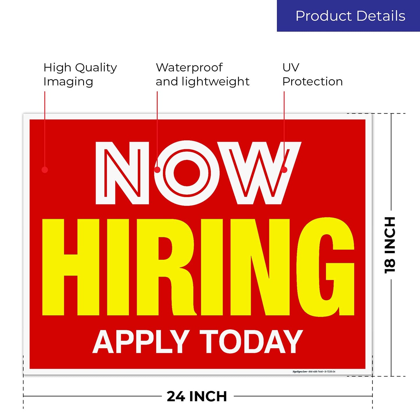 Now Hiring Sign, Help Wanted Signs for Business, (2 Pack) Double Sided 18x24 Inches, Corrugated Plastic with Metal H Stake, Made in USA