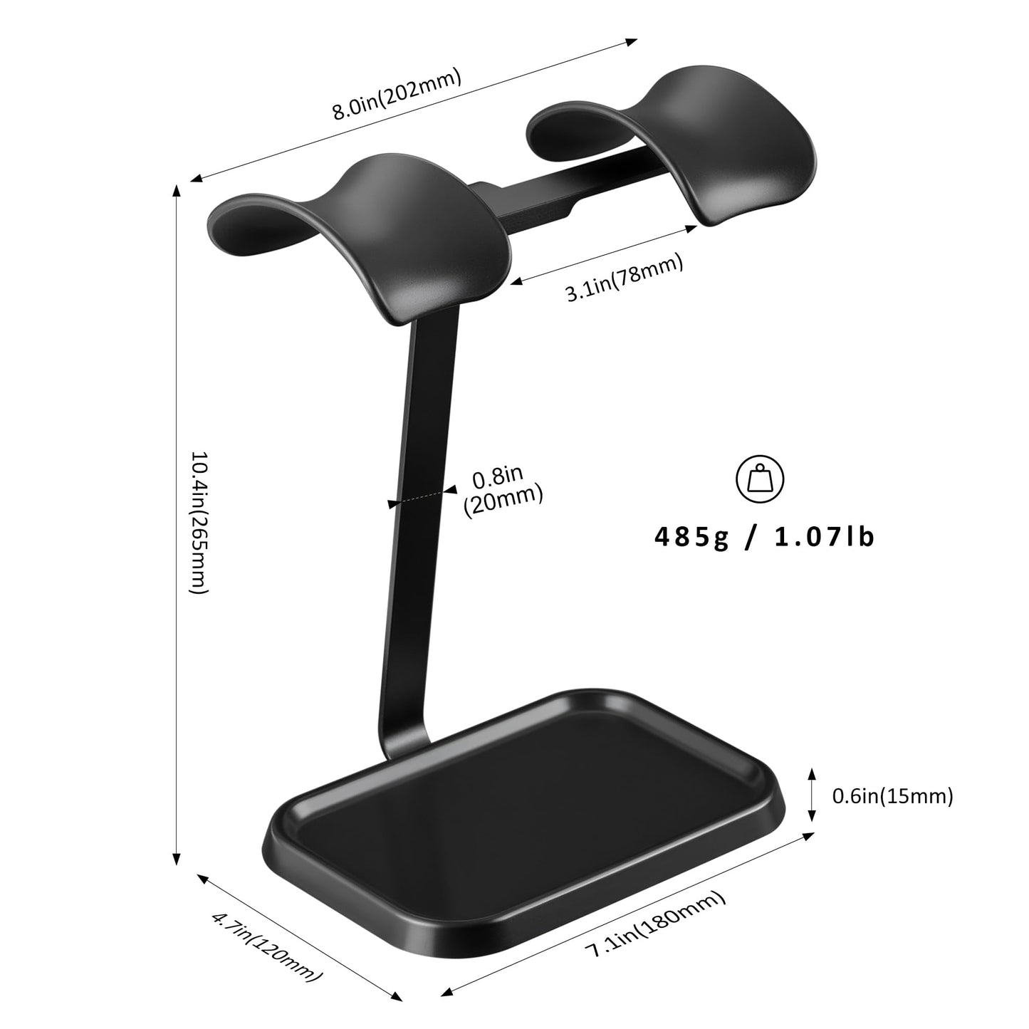 Dual Headphone Stand, Double Balanced Headset Stand with Storage Tray, Heavy Base Gaming Headset Holder for Desk (Black)