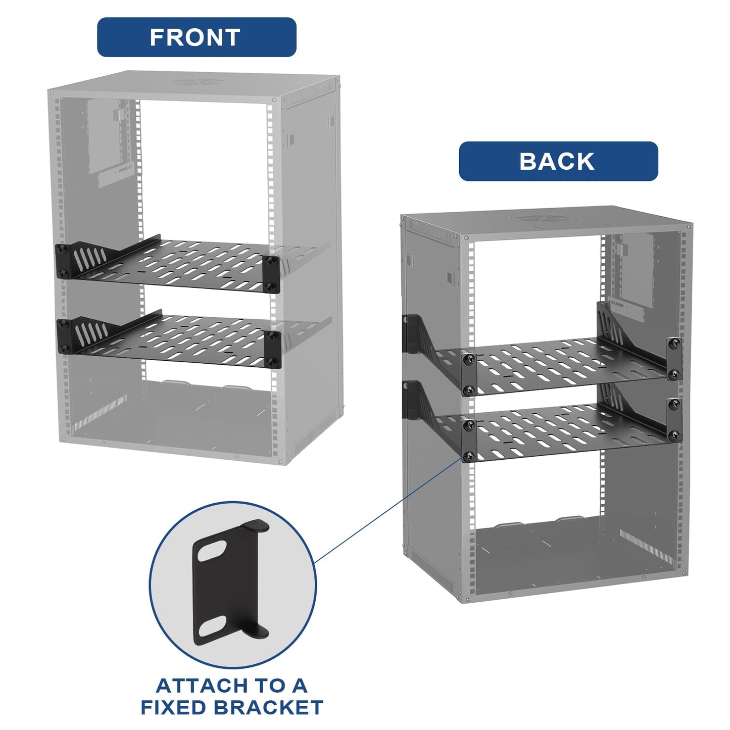 2 Pcs 10 inch 1U Server Rack Shelf,Heavy Duty Vented Rack Mount Shelf for 10" Server Rack & Cabinet,7.87" Depth Shelf with Enhanced Airflow for Network Equipment,Computer Racks & Cabinets