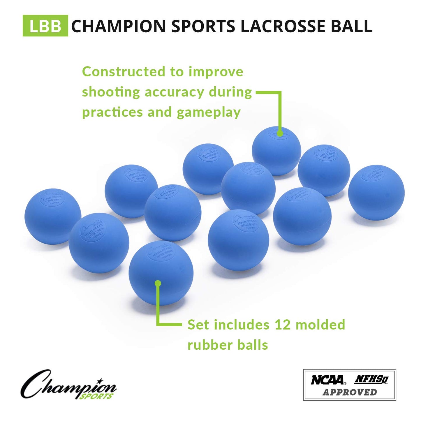 Champion Sports Official Lacrosse Balls (Blue, Pack of 12)