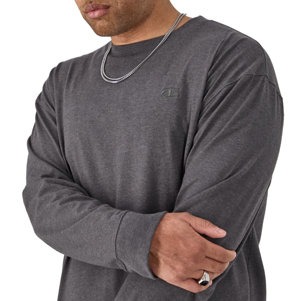 Champion Men's Classic Long Sleeve Tee Shirt, Granite Heather, XL