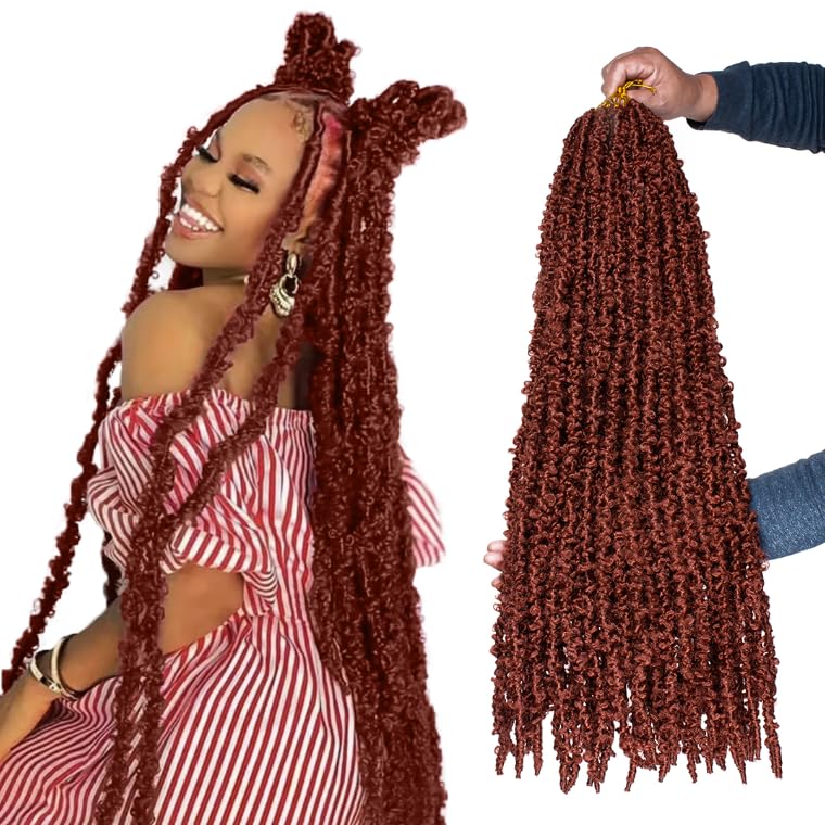 ZRQ Butterfly Locs Crochet Hair 30 Inch 6 Packs Cooper Red Distressed Faux Locs Pre-looped Synthetic Crochet Braids Extended Soft Locs For Women Extensions (30 Inch,350#)
