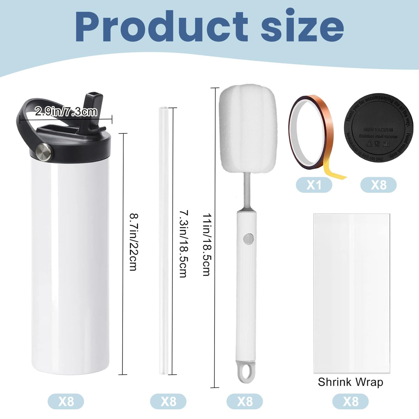 Cafultgo Pack Sublimation Tumblers Blanks Cups Water Bottle 20 OZ White Straight Stainless Steel Tumbler with Removable Straw and Lid for Tumbler Heat Press Machine Sublimation Print (Handheld Cup 8)