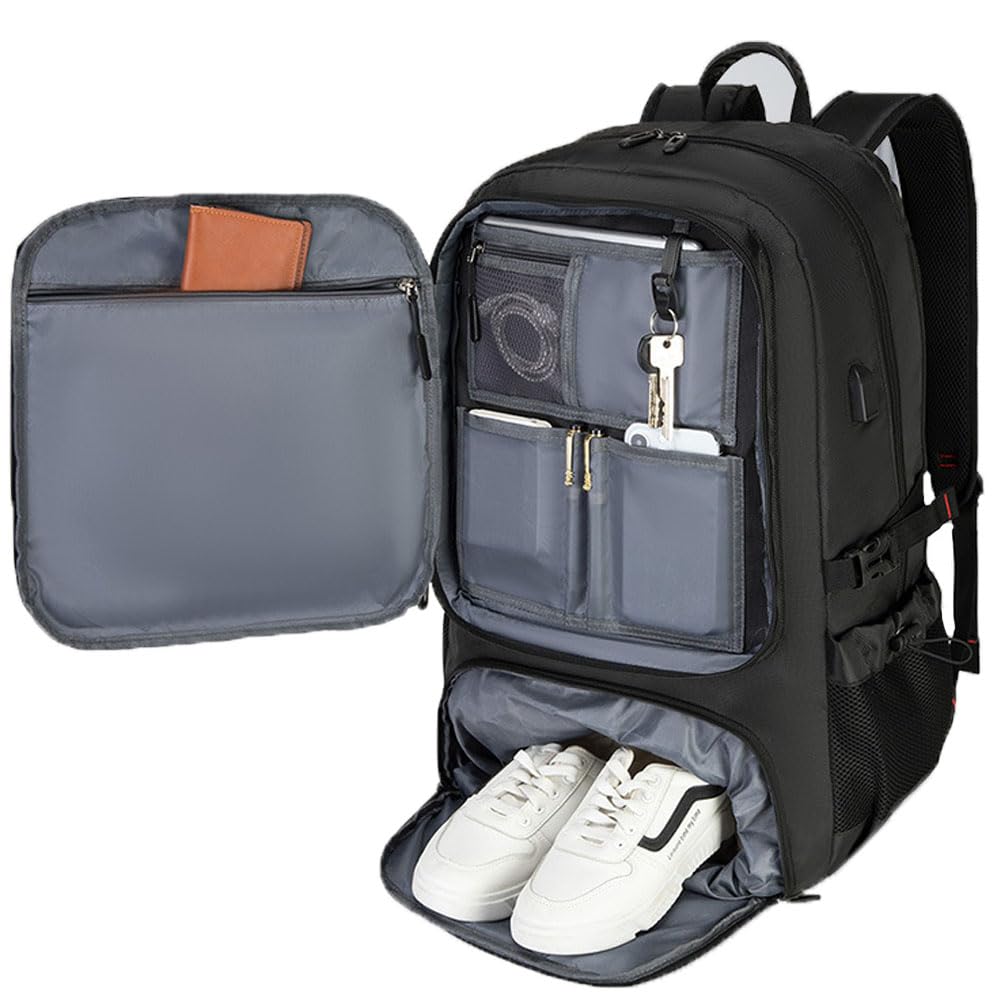 80L Large Travel Backpack with Shoe Compartment,Expandable Business Carry On Backpacks,Laptop Backpack with USB Charging Port (60)