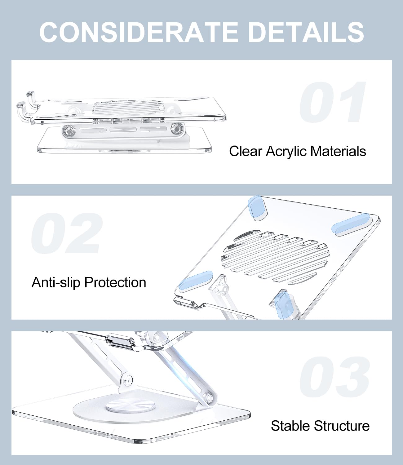 MCHOSE Acrylic Laptop Stand for Desk with 360 Rotating Base Ergonimic Foldable Clear Laptop Riser Compatible with MacBook Pro/Air Notebook up to 16 Inches, Ultra Thick Acrylic Transparent