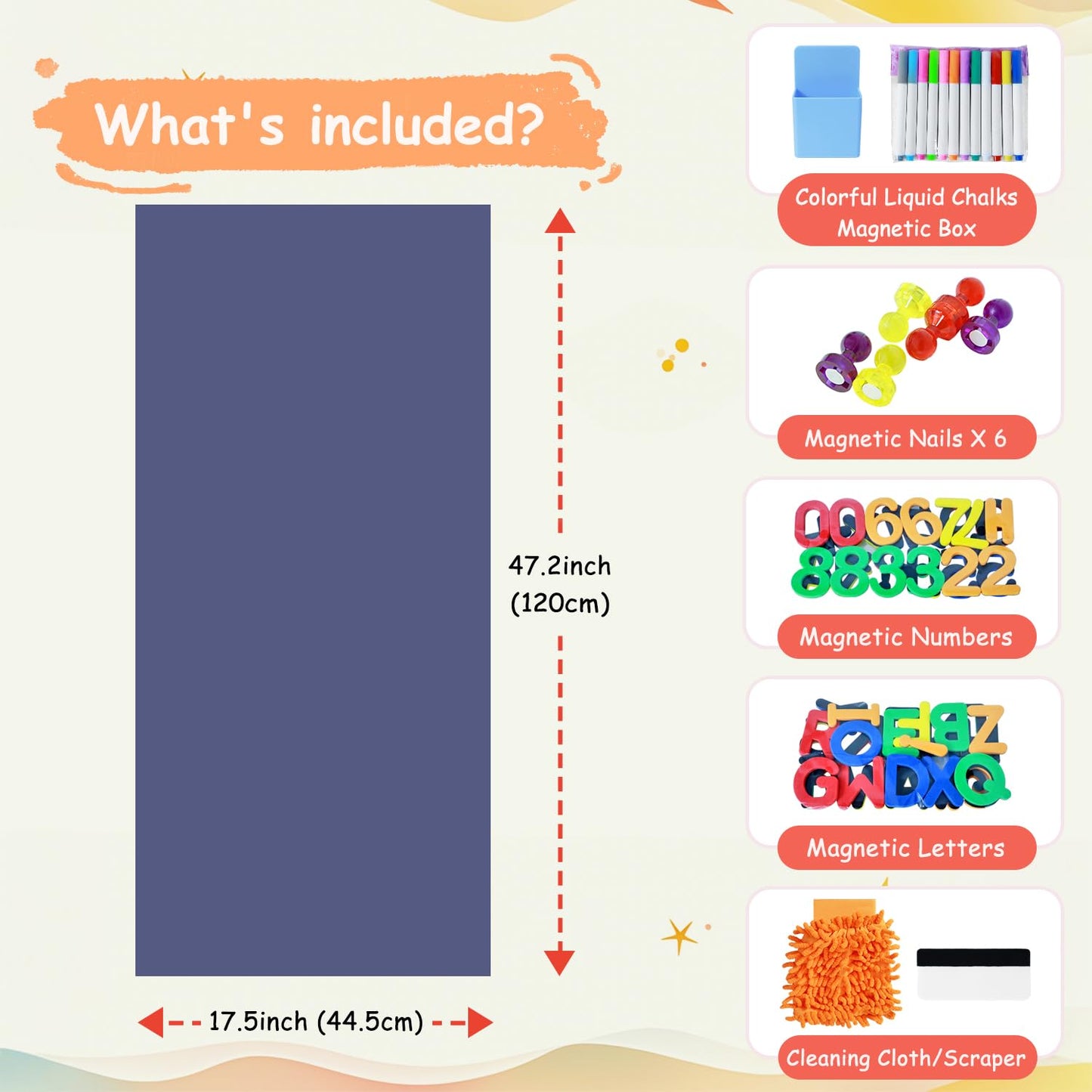 FANPROMS Magnetic Wall Decal 120x45CM Dusty Blue Magnetic Chalk Board Sticker Magnet Chalkboard for Wall Peel and Stick Self Adhesive Blackboard for Playroom Home Office