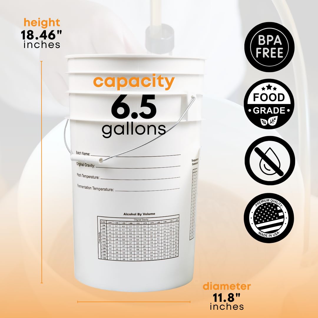 Fasttrack Fermentation Bucket,Home Brewing Wine Fermenter,6.5 Gallon Fermenting Bucket with Lid,100% Food Grade-BPA Free Fermenting Bucket for Your Beer, Wine or Any Other Fermented Beverage