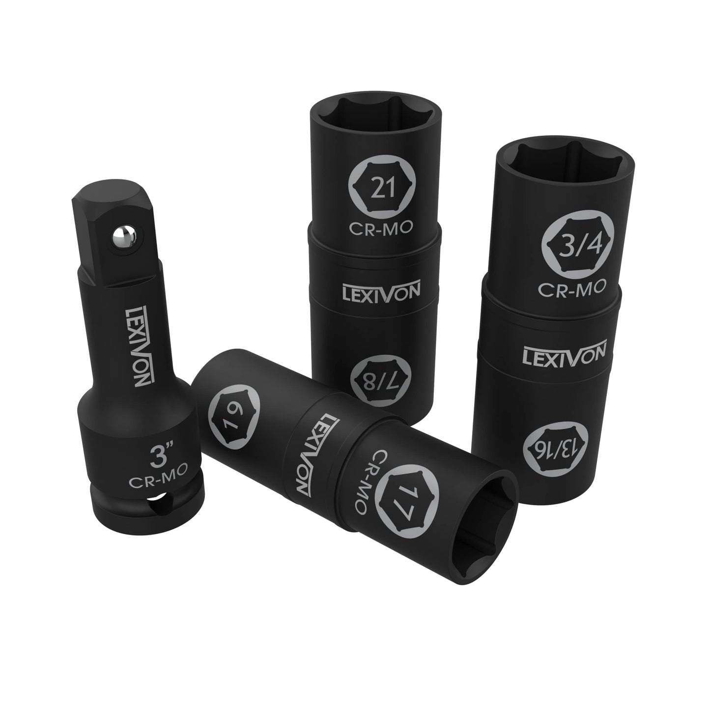 LEXIVON 1/2-Inch Impact Socket Set, 6 Total Lug Nut Sizes | Innovative Flip Socket Design, Covers Most Commonly Used Inch & Metric Wheel Nuts | Cr-Mo Steel, Full Impact Grade (LX-111)