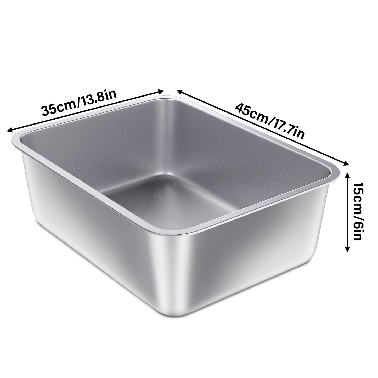 FUTAM Stainless Steel Litter Box, 17.7"x13.8"x6" Large Metal Litter Box for Kitty/Cat/Rabbits, Easy to Clean, Non Stick Litterbox No Smell for Adult Cats