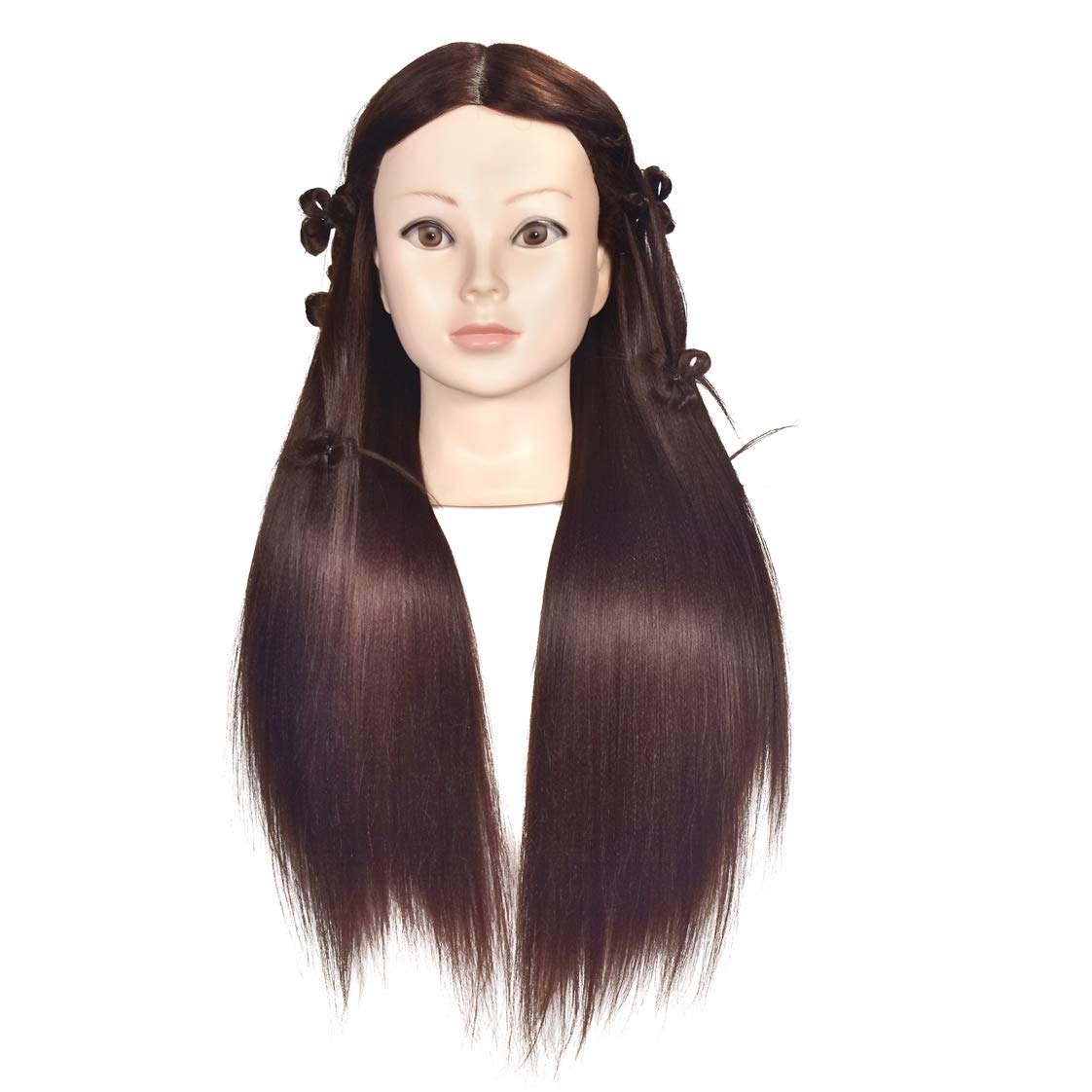 26"-28" Cosmetology Mannequin Head Hairdressing Training Head Manikin Doll Head Synthetic Hair with Free Clamp