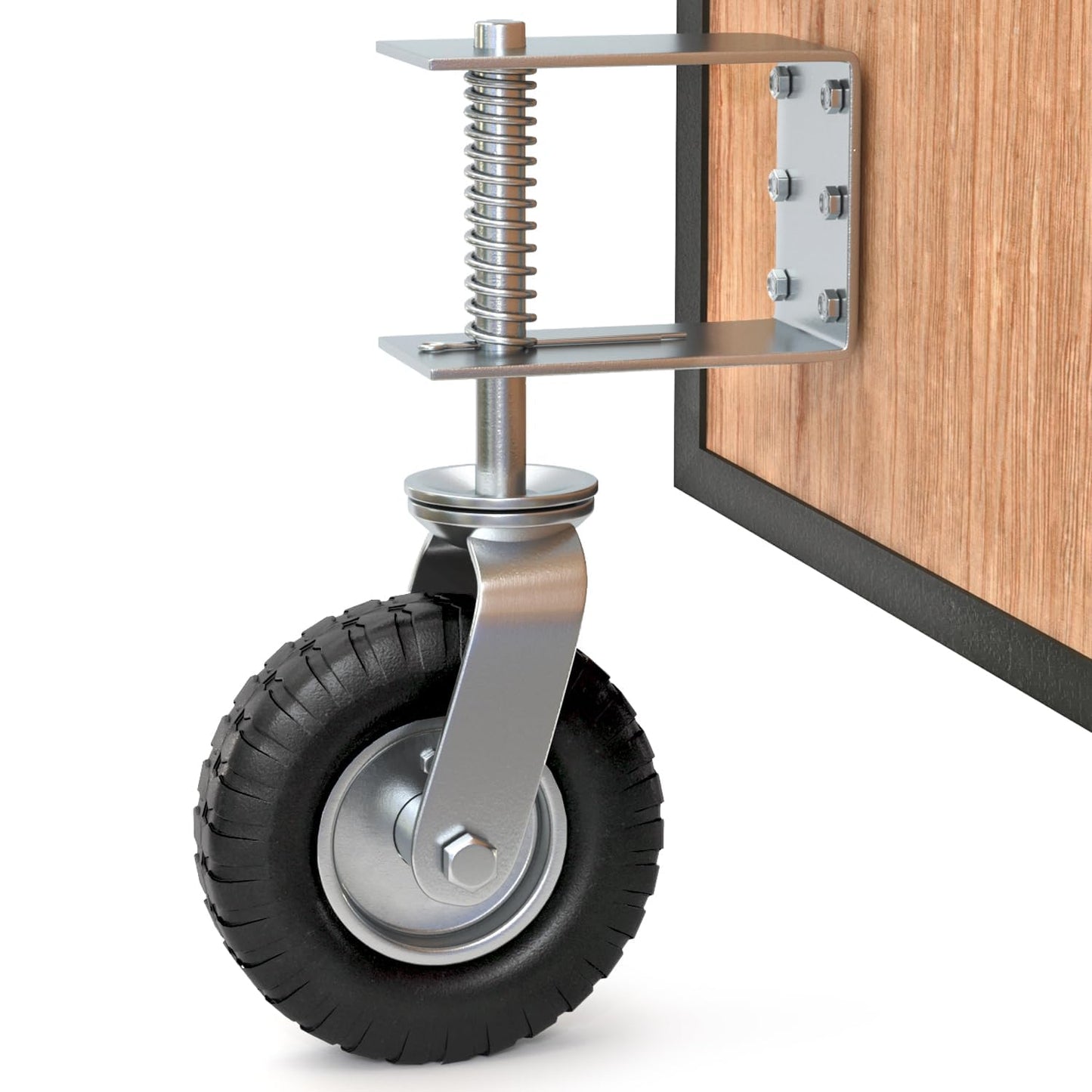 Heavy Duty Fence Gate Wheel - 8-inch Gate Wheels for Wooden or Metal Gate - Spring Loaded Gate Caster Wheel with Suspension for Swing or Rolling Gate Support - Flat Free Tire - 360 Degree Swivel