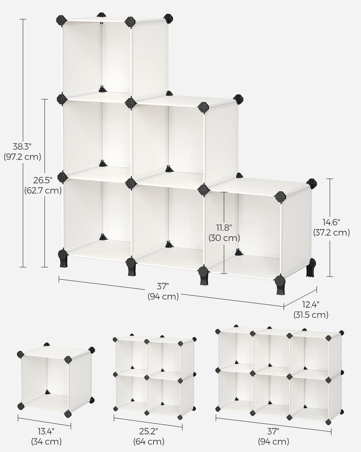 SONGMICS 6 Cube Storage Organizer, DIY Closet Shelf, Plastic Clothes Organizer, Modular Bookcase, 11.8 x 11.8 x 11.8 Inch Cubes, with Feet and Rubber Mallet, Cream White ULPC111M01
