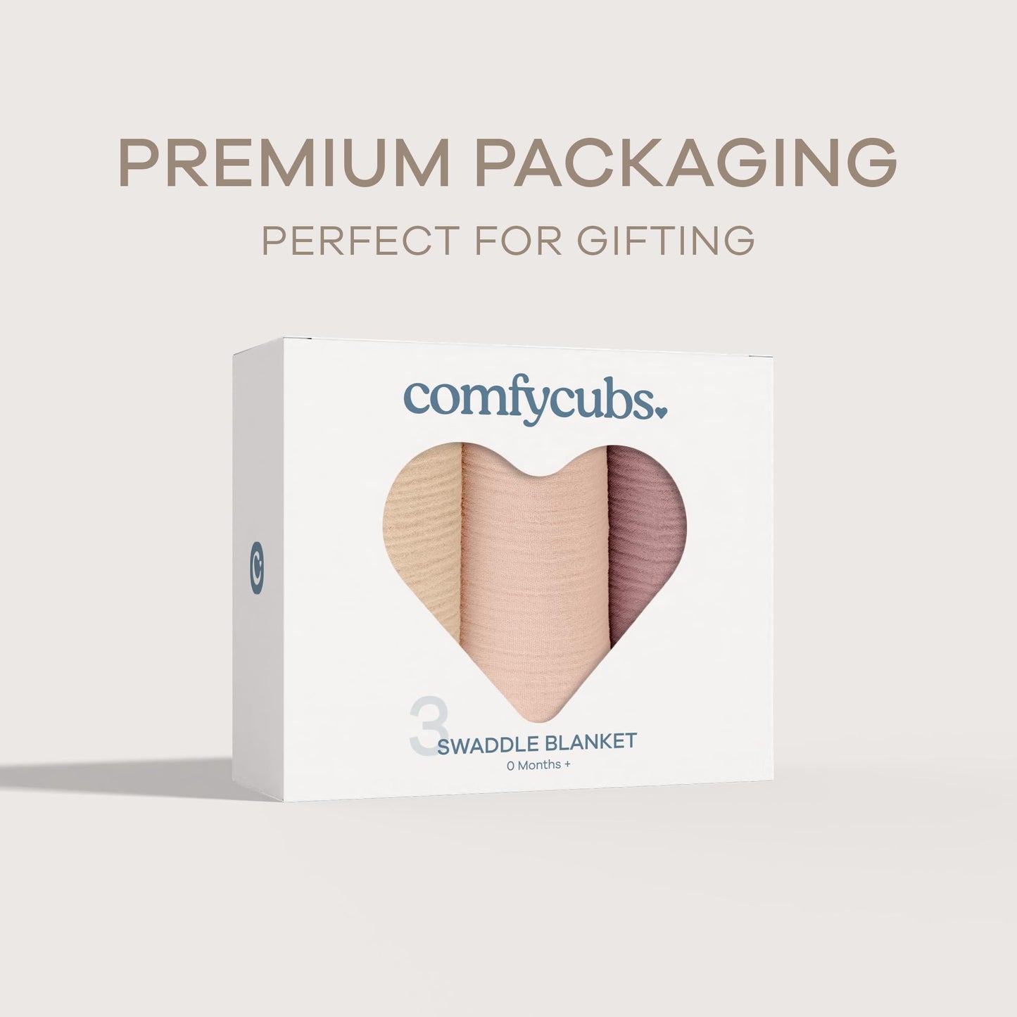 Comfy Cubs Muslin Swaddle Blankets Pack of 3, 107 x 107 cm, Soft 100% Cotton Baby Blanket Set, Large Swaddling Wraps for Newborns - Self-Soothing Baby Swaddle - Cream, Blush, Mauve