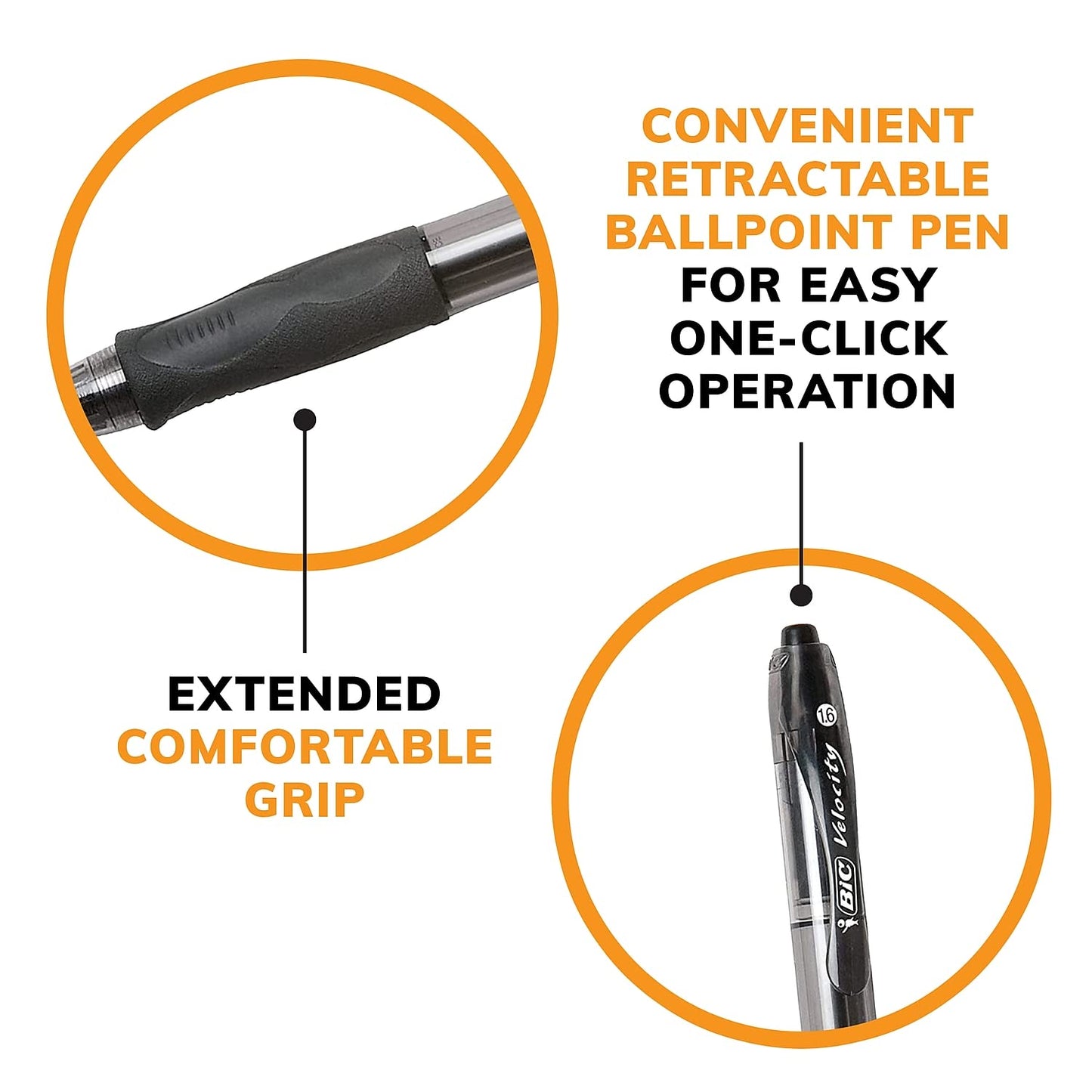 BIC Glide Bold Black Ballpoint Pens, Bold Point (1.6mm), 12-Count Pack, Retractable Ballpoint Pens With Comfortable Full Grip (VLGB11-BLK)