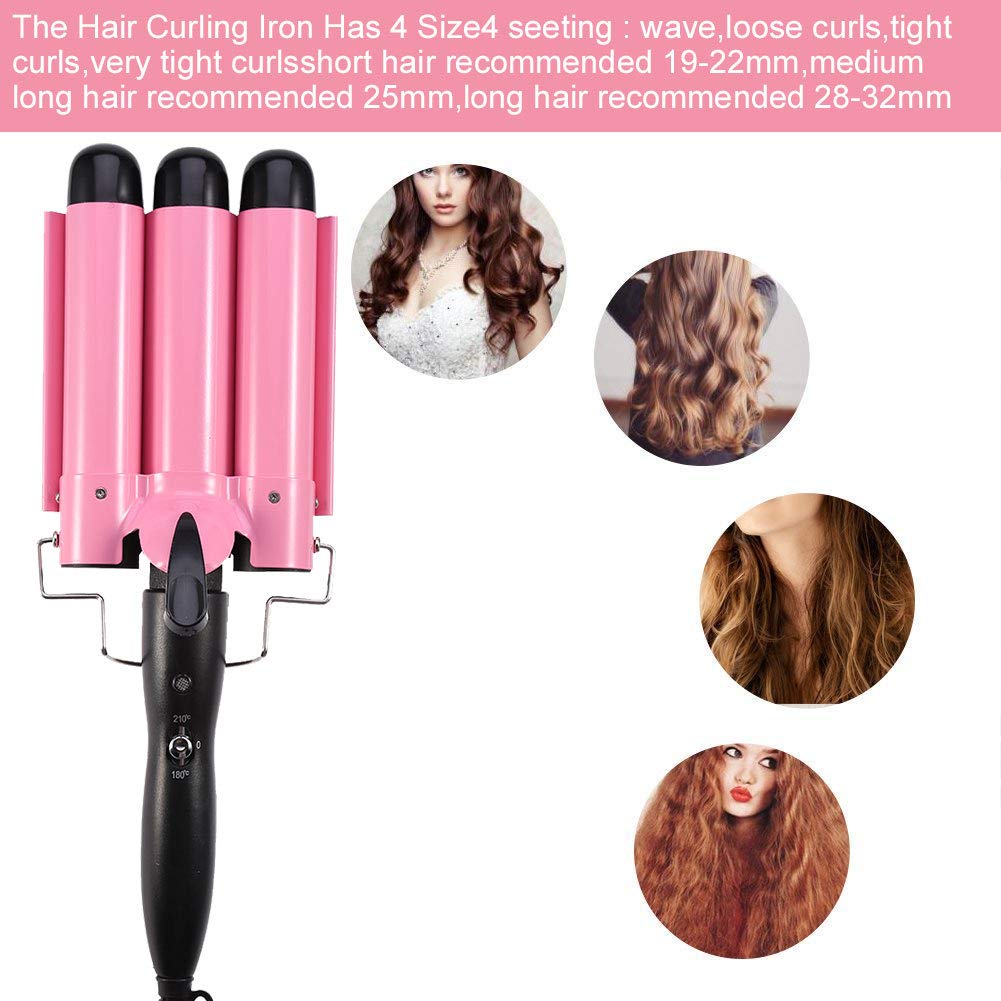 3 Curling Iron Hair Waver Curling Curler Wand, Portable Fast Heating Hair Curling Roll Ceramic Iron Iron Wand Curler DIY Curly Hair Styling Tools (32mm)