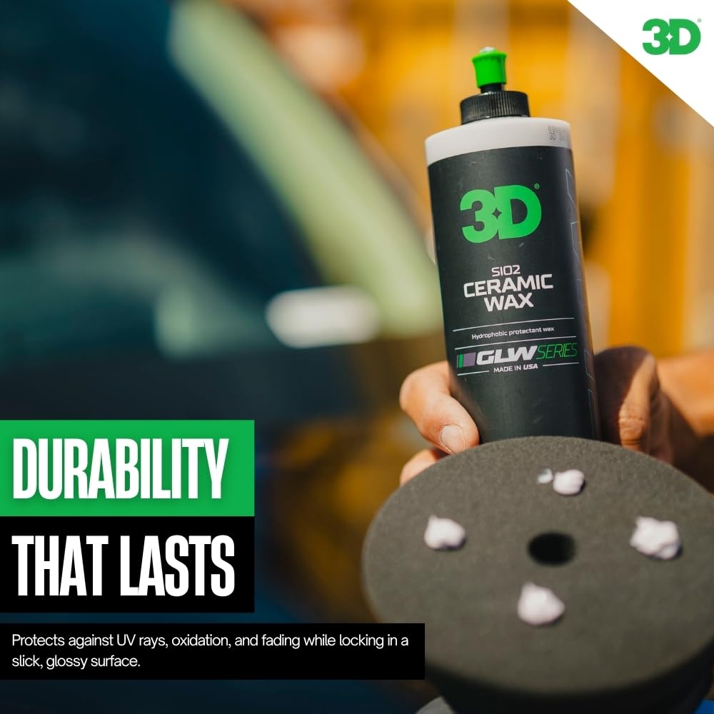3D GLW Series Ceramic Wax – SiO2 Infused Car Wax for Ultimate Gloss, Hydrophobic Protection & Easy Application | Ultra Slick Shine | Made in USA 16 oz