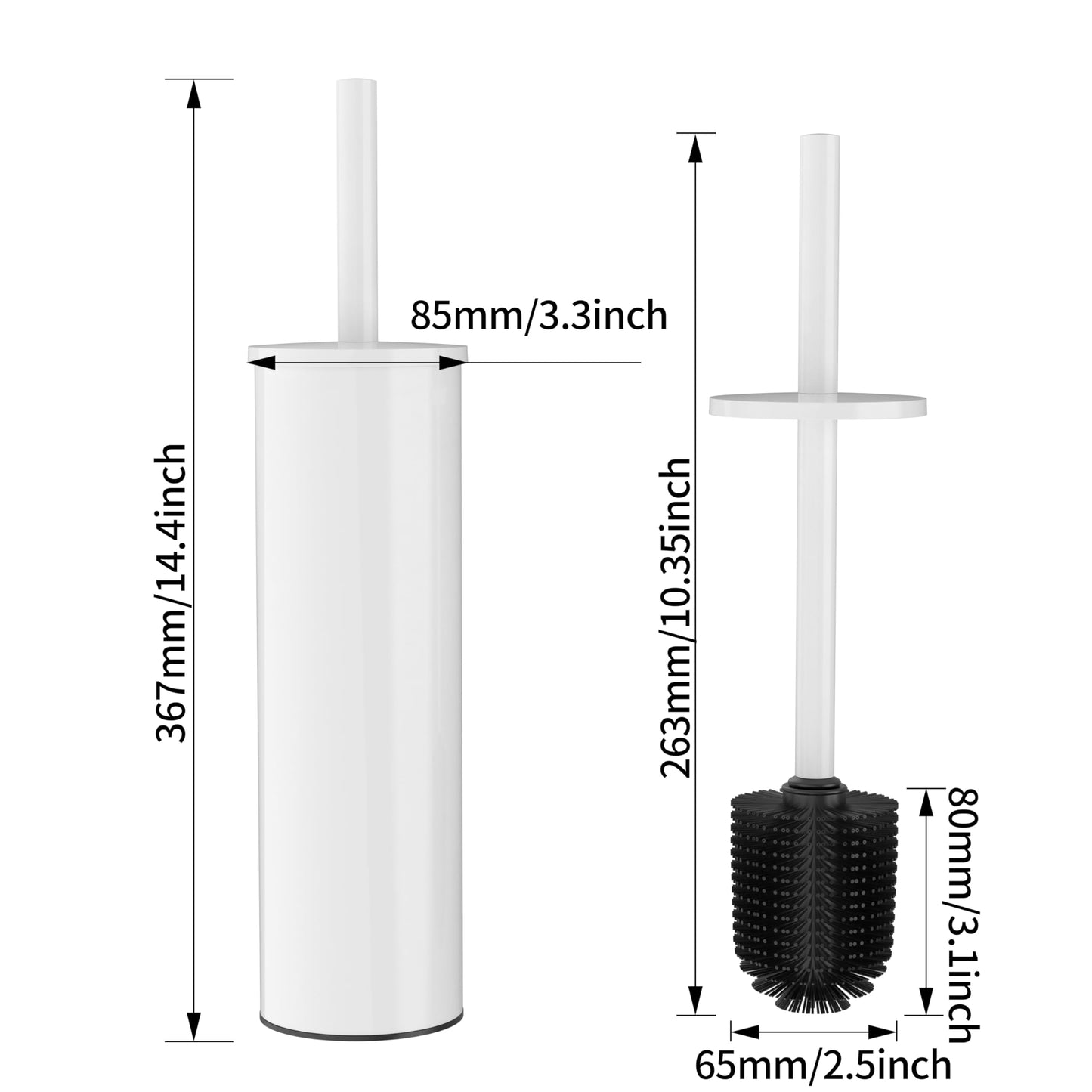 WZKALY Toilet Brush and Holder Set, Toilet Bowl Brush with Caddy for Bathroom, Toilet Cleaner Brush with Stainless Steel Handle & Durable Bristles, Splash Proof（1 Pack, White）