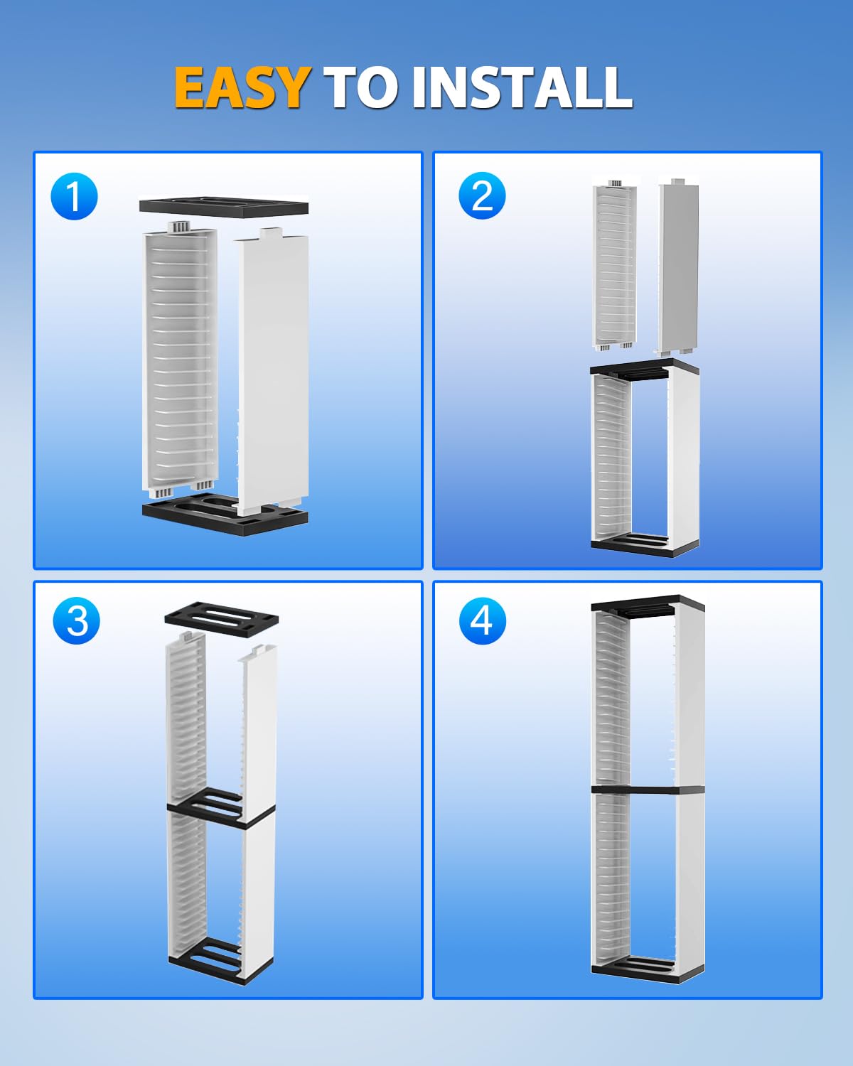 Nargos Video Game Storage Stand Tower for PS5/ PS4/ PS3/ Xbox Series S & X/Xbox one Game, Universal Game Disc Holder Vertical Blu Ray Case Organizer (White)
