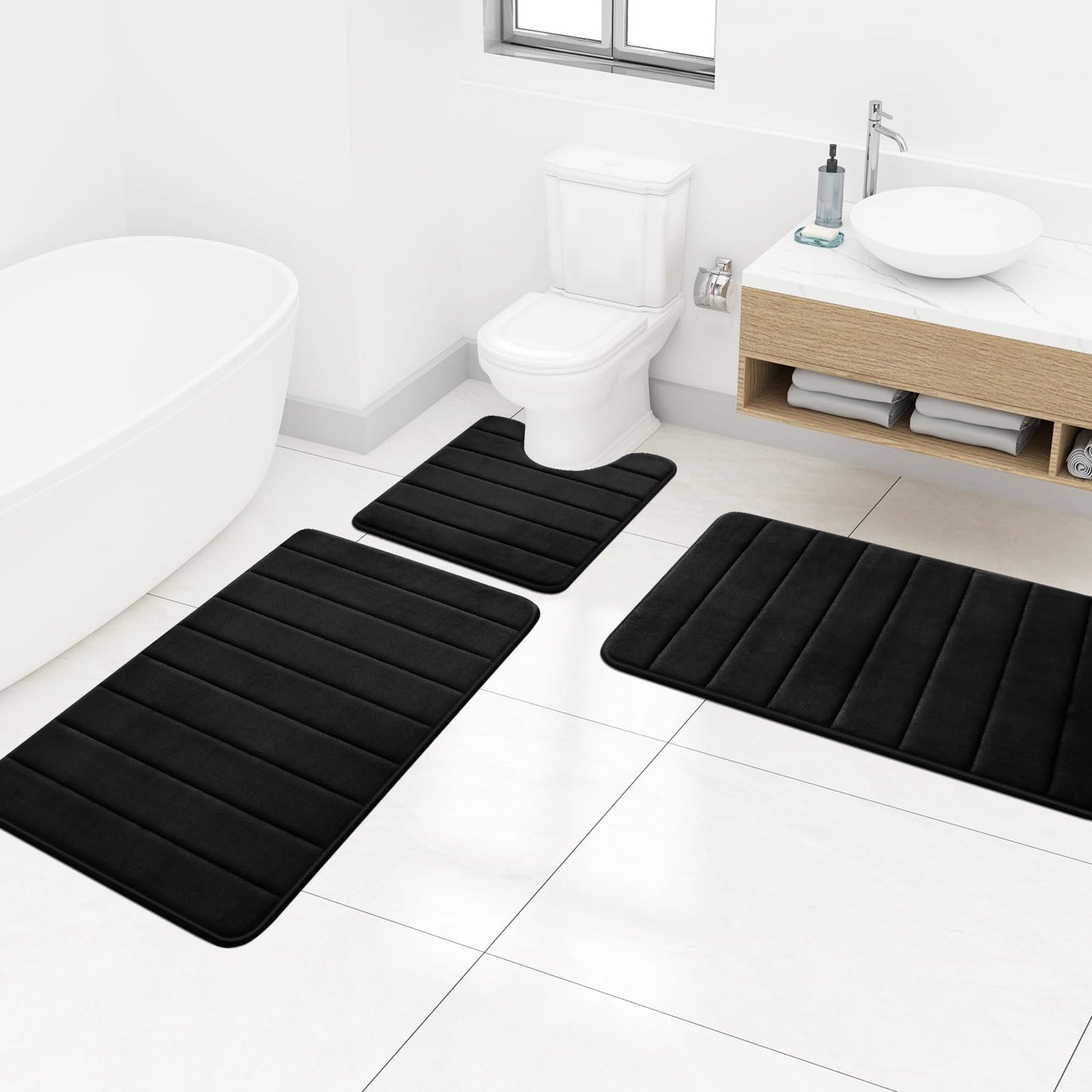 OLANLY Soft Memory Foam Bath Mat, Non-Slip and Super Absorbent Bathroom Mat, Machine Washable Quick Dry Bath Mats for Bathroom, Shower, and Tub, 24" x 36", Black